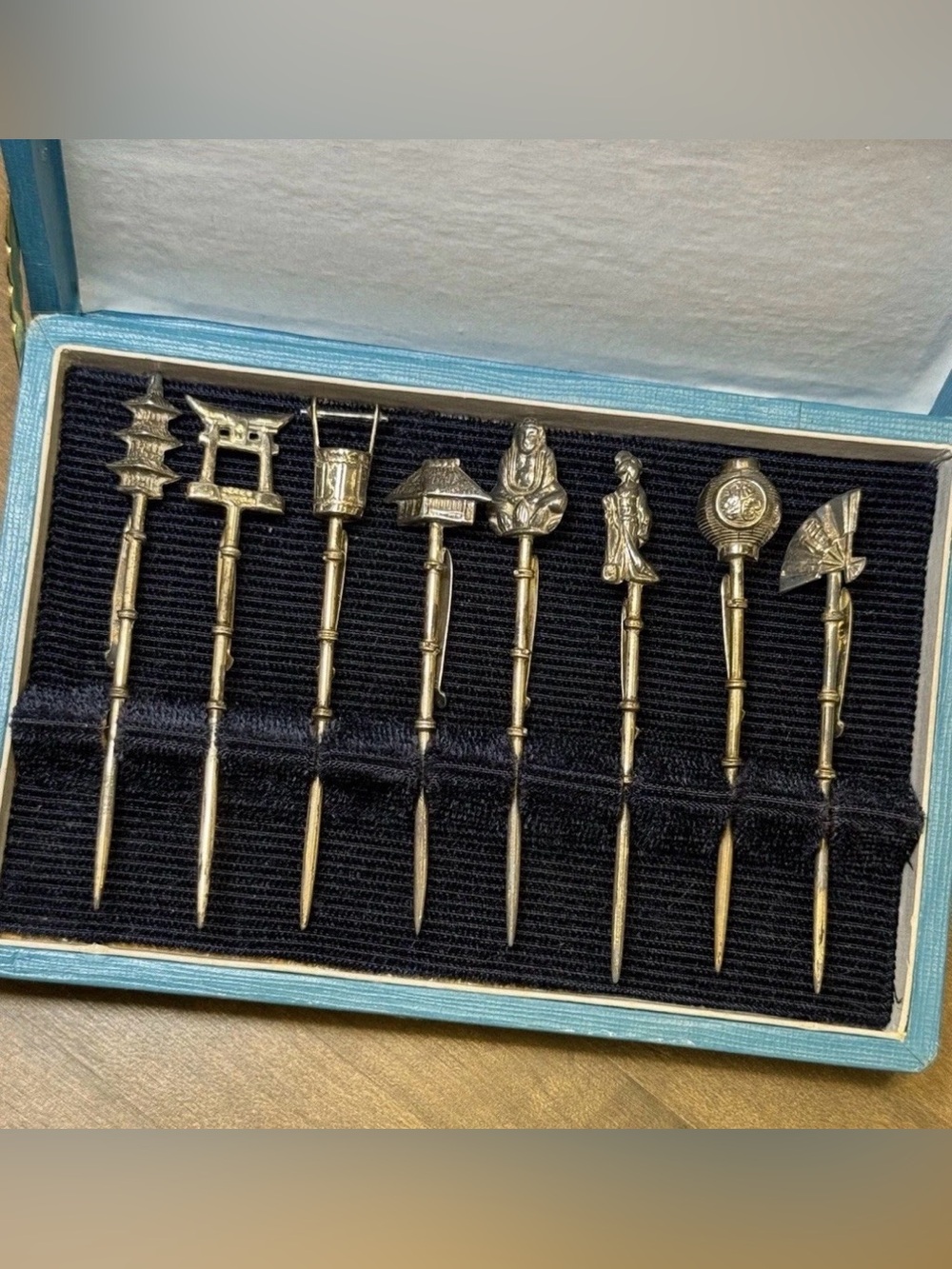 Set Of 8 Vintage Japanese Sterling Silver
Cocktail Picks With Original Box